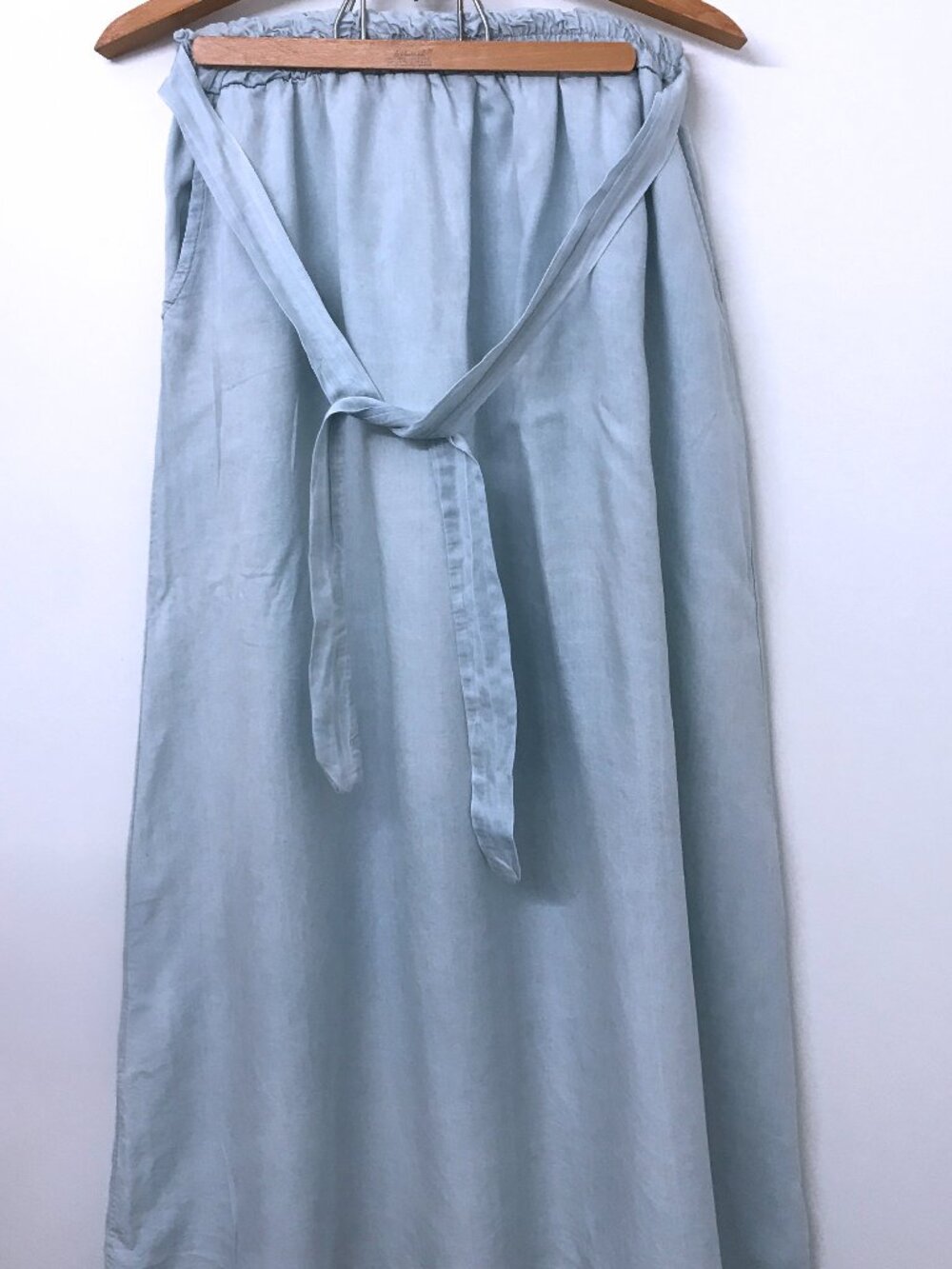 XLL Moda Ice Blue Tencel Maxi Skirt | Elastic Tie Waist | Two Pockets | M/L